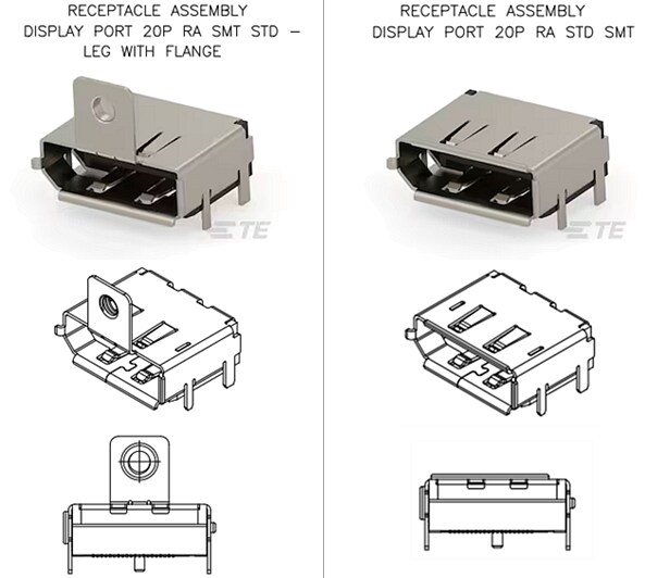 Mechanical Drawing - TE Connectivity DisplayPort 2.1 Connectors